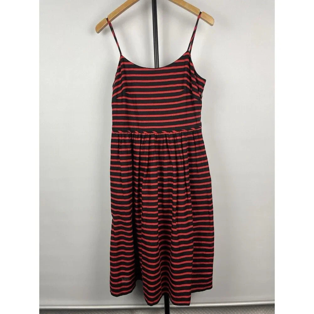 J.‎ Crew Red Black Sleeveless Derby Striped Linen Blend Cocktail Dress Size 0